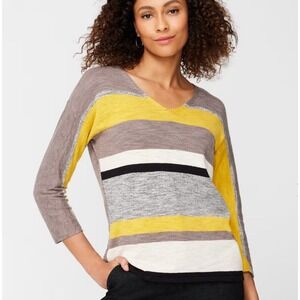 Chico's Size 1 (M, 8) V-Neck Colorblock Sweater Pullover 3/4‎ Sleeve